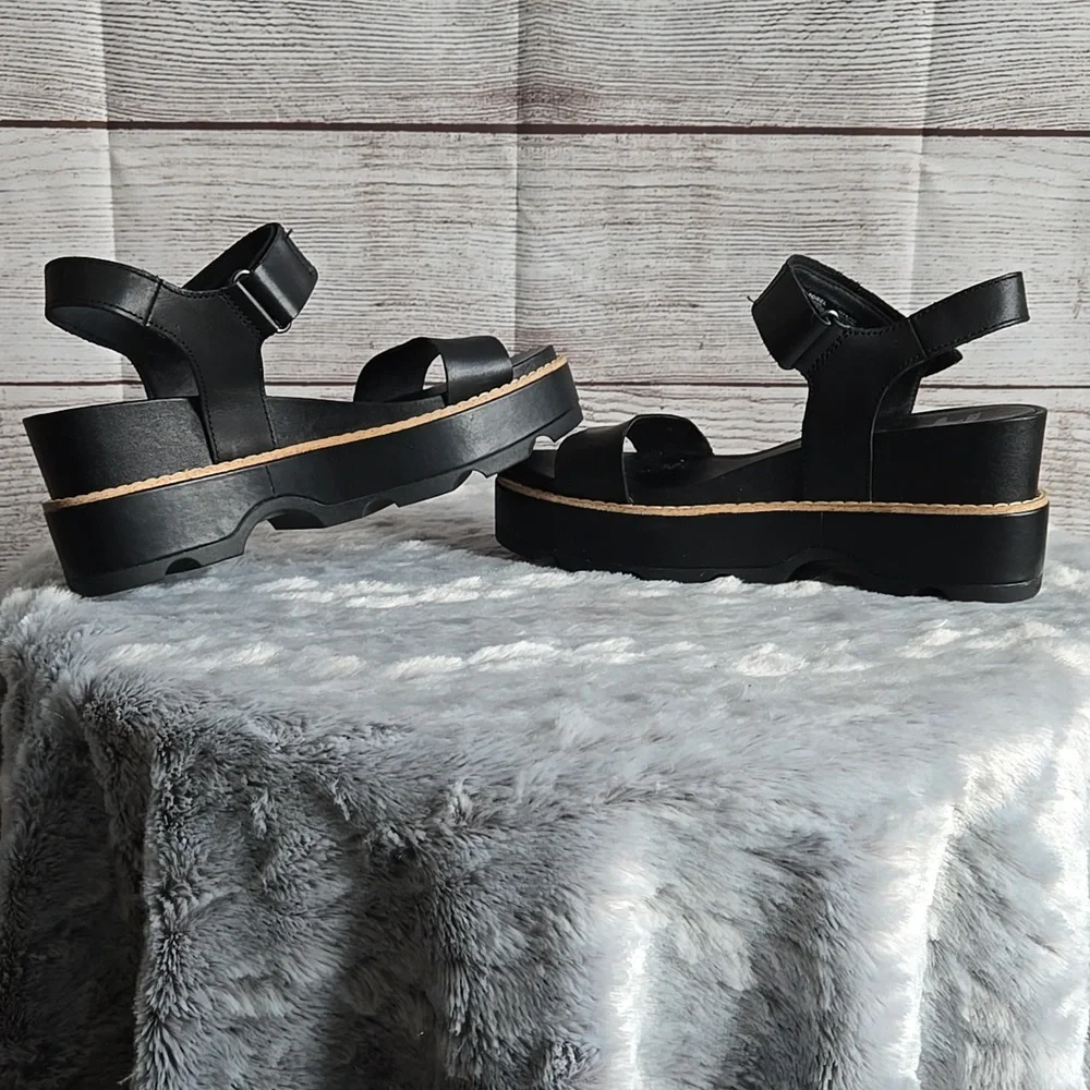 Sorel Black/Tan Platform Sandals, Womens 9 - Picture 11 of 12